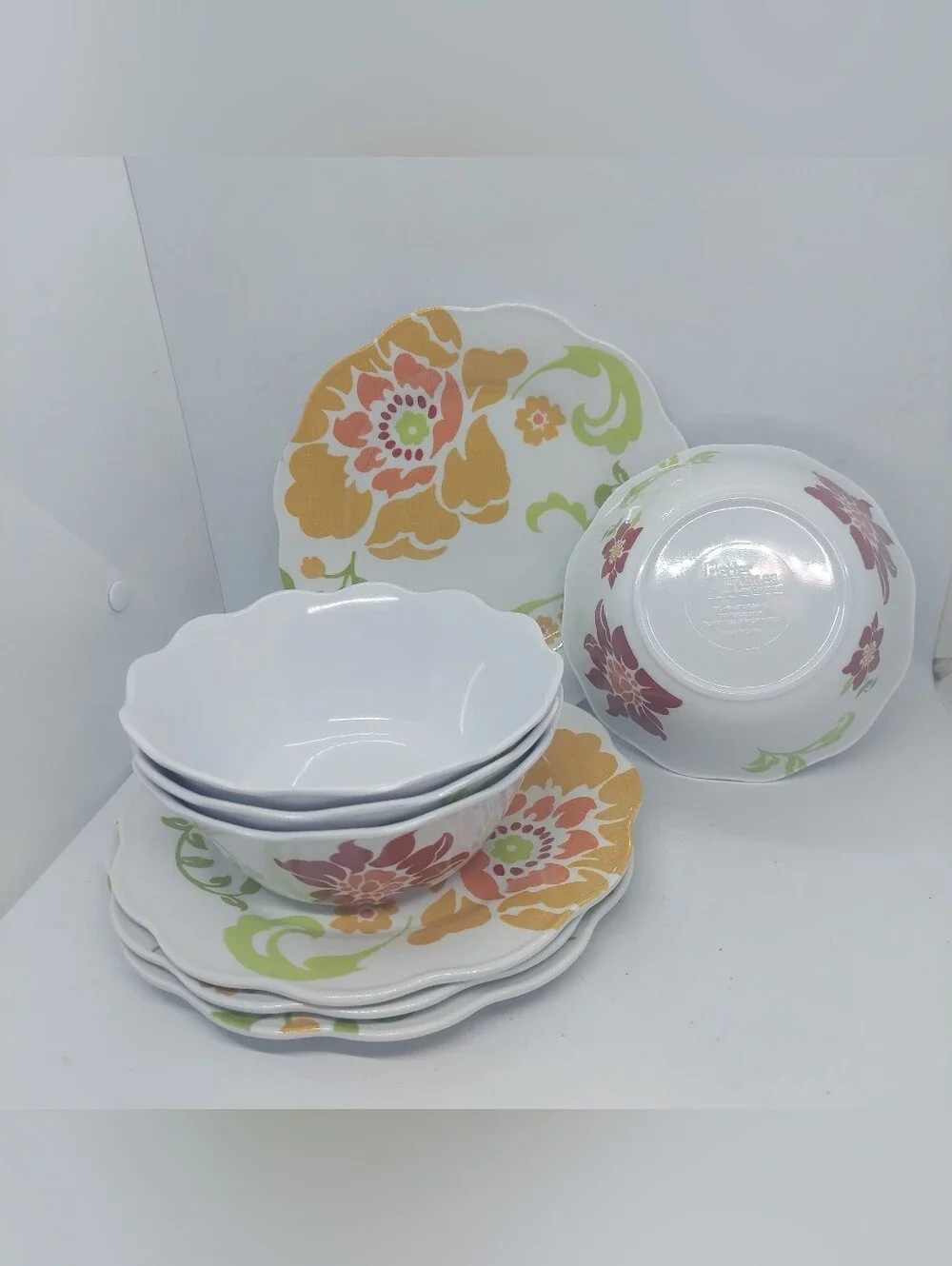 Better Homes Gardens Floral Citrus Plastic Dinnerware Salad Plates Bowls Lot 8